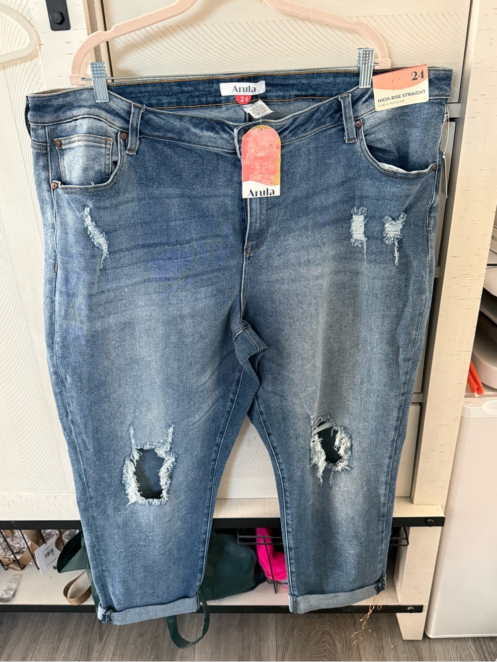 ARULA Distressed Boyfriend Jeans - Medium Blue